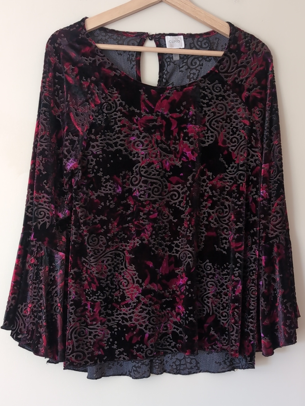 Retro Y2K Velvet Burnout Long Bell Sleeve Red Black Vampy Goth Whimsigoth Large
